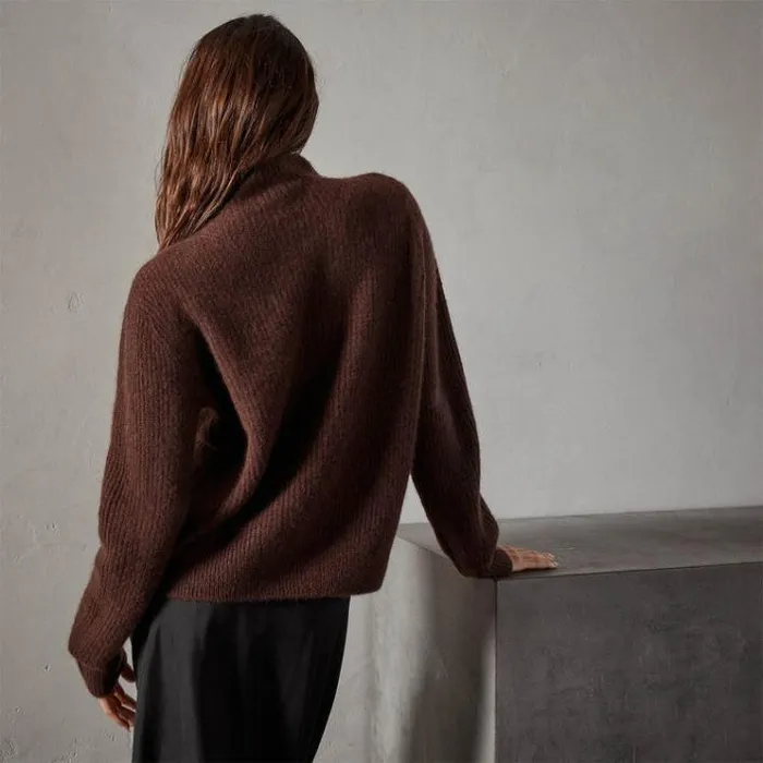Sweaters Women James Perse Rib Cashmere Funnel Neck Sweater Americano