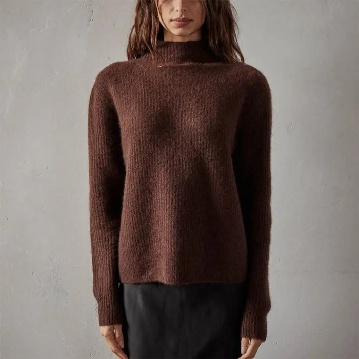 Sweaters Women James Perse Rib Cashmere Funnel Neck Sweater Americano