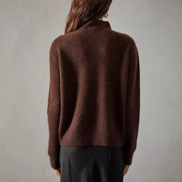 Sweaters Women James Perse Rib Cashmere Funnel Neck Sweater Americano
