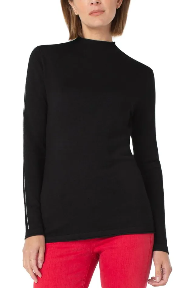 SWEATERS Women Liverpool Los Angeles MOCK NECK ROLLED HEM LONG SLEEVE SWEATER Black