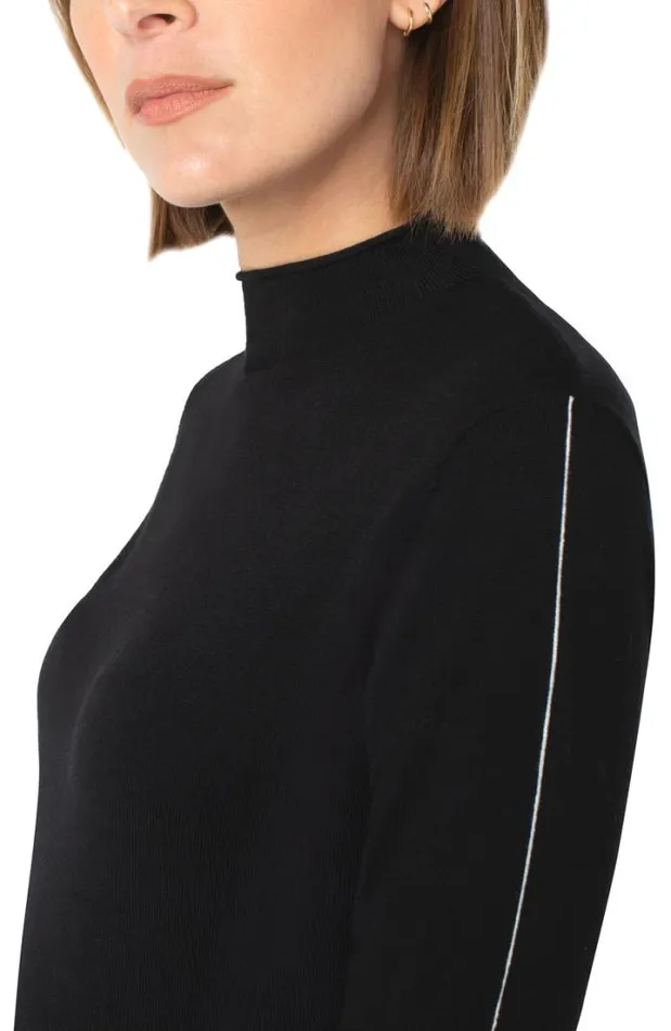 SWEATERS Women Liverpool Los Angeles MOCK NECK ROLLED HEM LONG SLEEVE SWEATER Black