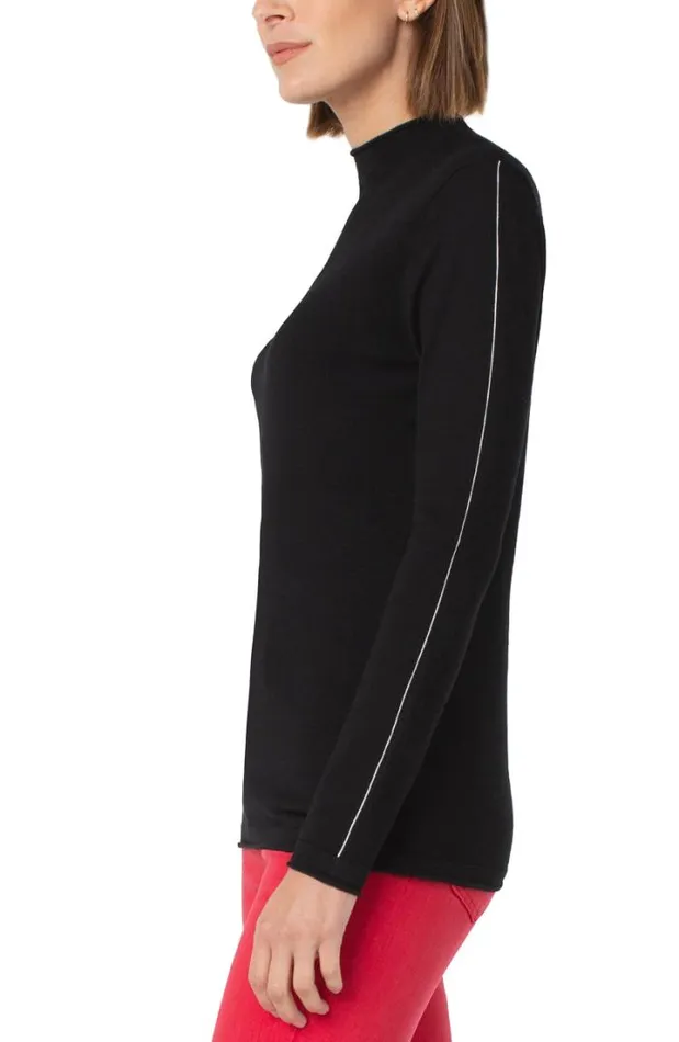 SWEATERS Women Liverpool Los Angeles MOCK NECK ROLLED HEM LONG SLEEVE SWEATER Black