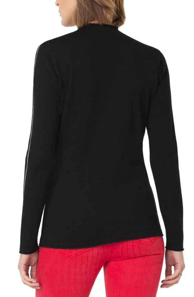 SWEATERS Women Liverpool Los Angeles MOCK NECK ROLLED HEM LONG SLEEVE SWEATER Black