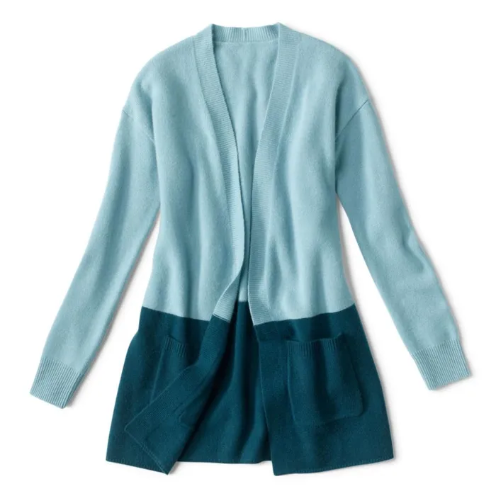 Sweaters Women Orvis Cashmere Colorblock Cardigan Mineral Blueneptune Blue