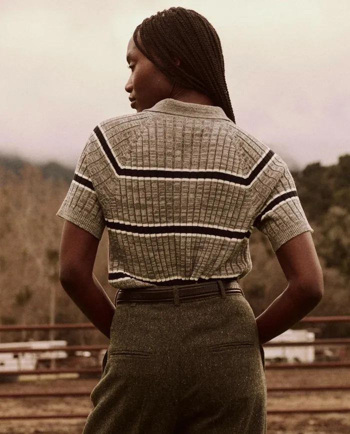 Sweaters Women The Great The Classic Polo Sweater Heather Grey Stripe
