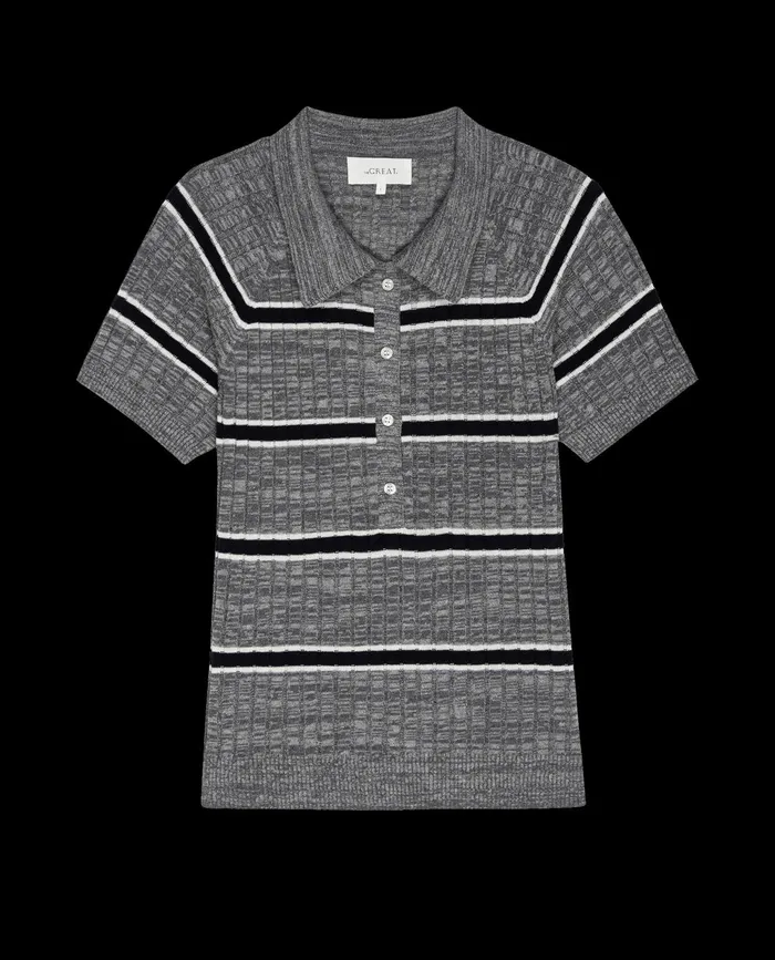 Sweaters Women The Great The Classic Polo Sweater Heather Grey Stripe
