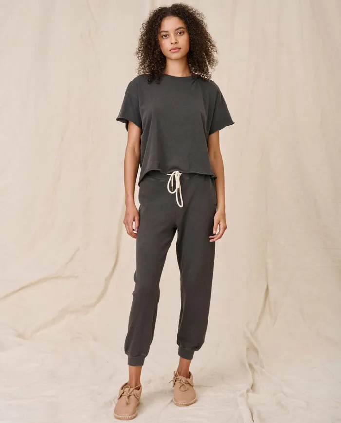 Sweatpants Women The Great The Cropped Sweatpant Washed Black Sweatpants Women The Great The Cropped Sweatpant Washed Black