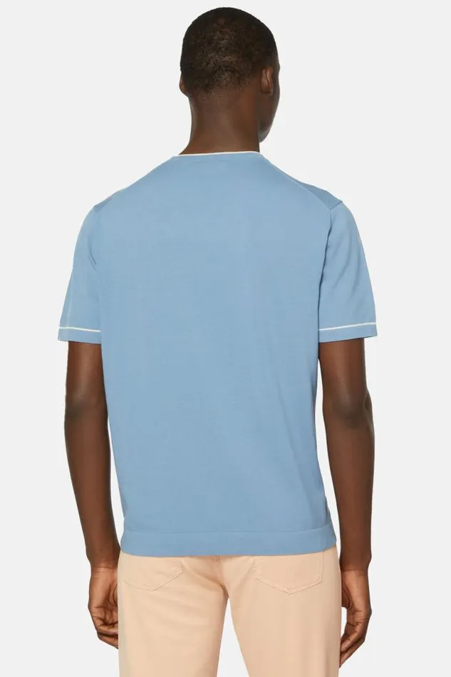 TShirts Men Boggi Milano Sky Blue Cotton Crepe Knit Tshirt Light Blu