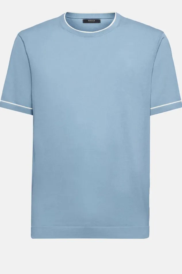 TShirts Men Boggi Milano Sky Blue Cotton Crepe Knit Tshirt Light Blu