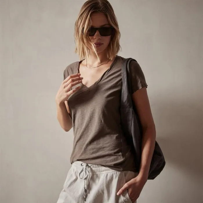 TShirts Women James Perse Sheer Slub Casual V Neck Burro