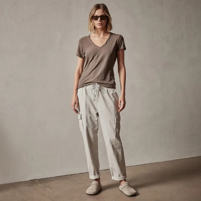 TShirts Women James Perse Sheer Slub Casual V Neck Burro