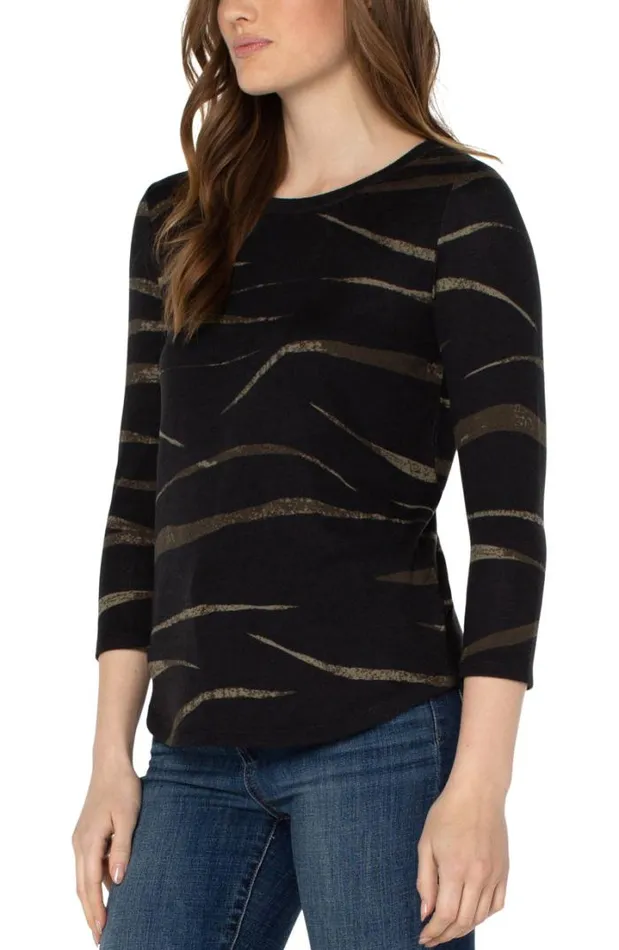 TSHIRTS Women Liverpool Los Angeles 34 SLEEVE KNIT TEE Black Forest Abstract Animal