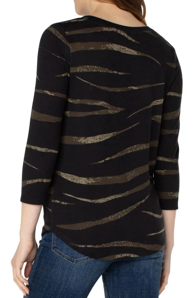 TSHIRTS Women Liverpool Los Angeles 34 SLEEVE KNIT TEE Black Forest Abstract Animal