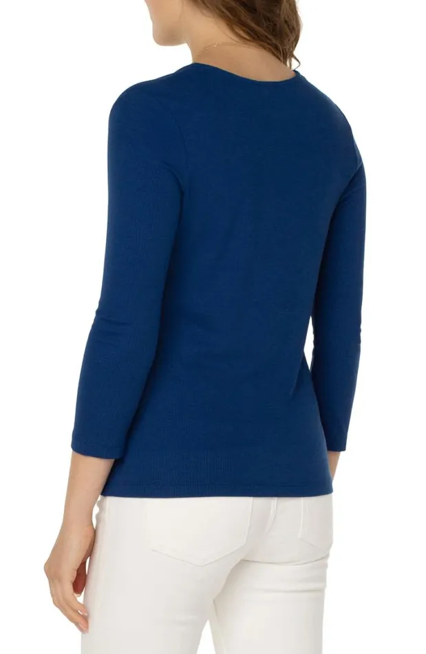 TSHIRTS Women Liverpool Los Angeles SQUARE NECK 34 SLEEVE RIB KNIT TOP Catalina Blue