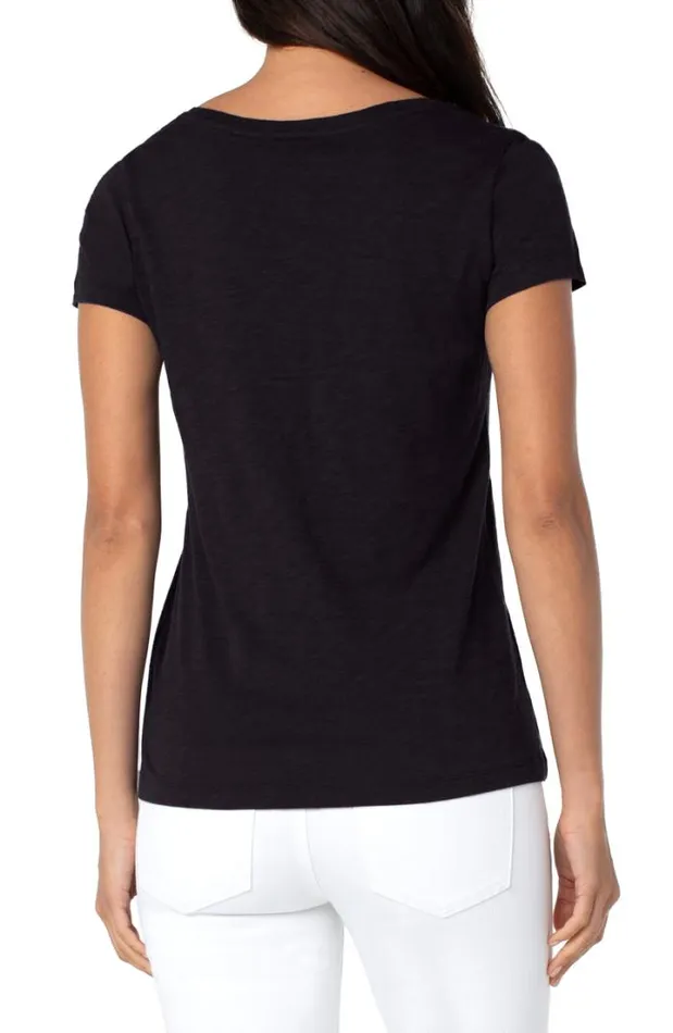 TSHIRTS Women Liverpool Los Angeles VNECK SLUB KNIT TEE Black