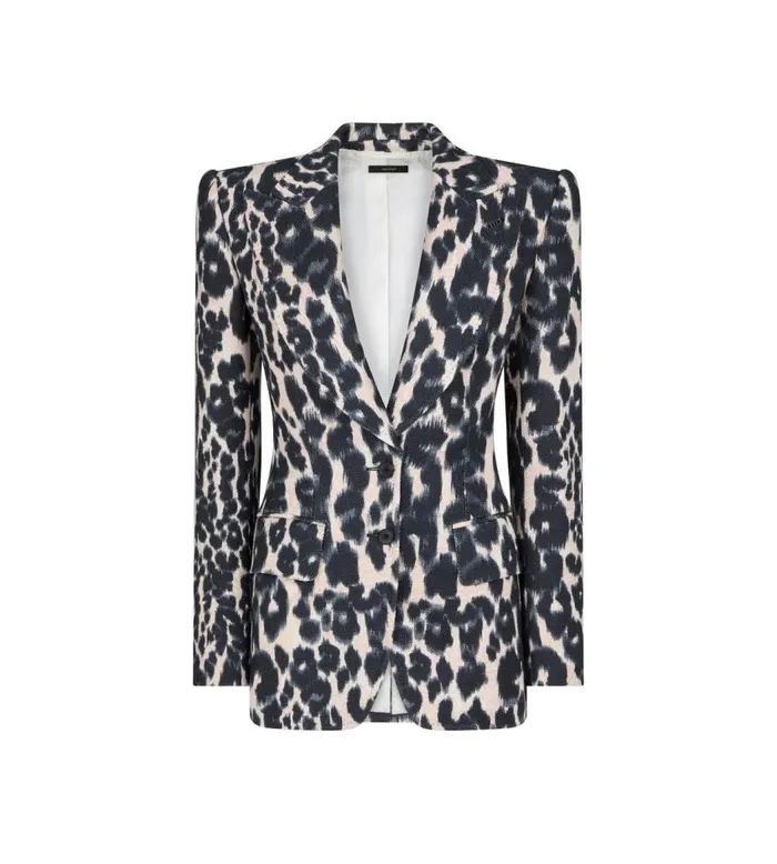 TOM FORD Jackets Women LEOPARD PRINTED HOPSACK JACKET Chalk and Black