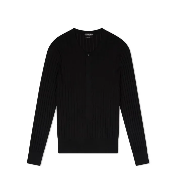 TOM FORD Knitwear Men SILK BLEND HENLEY Black