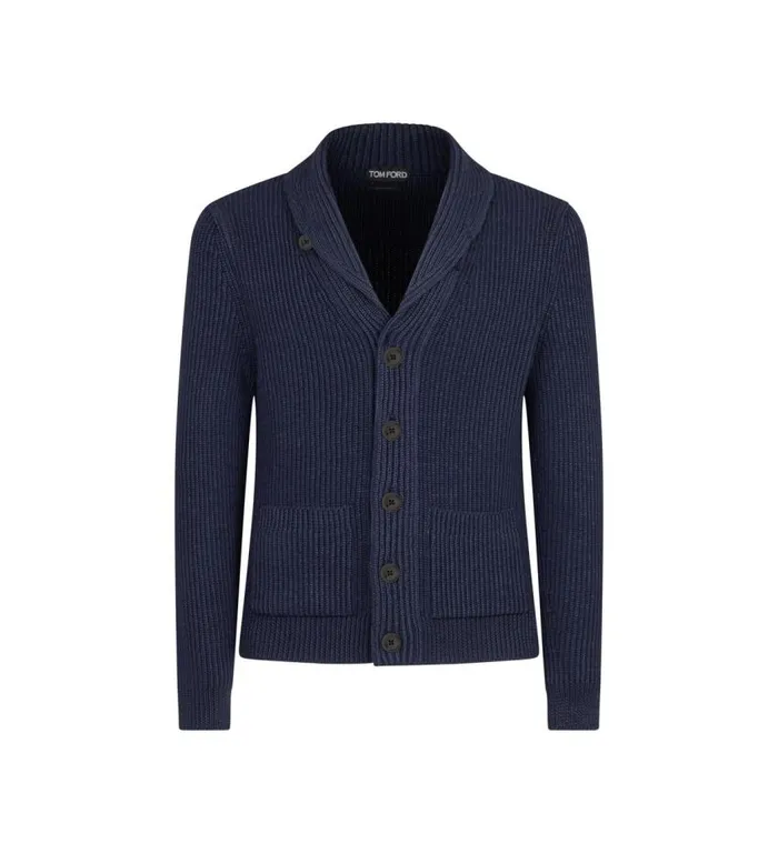 TOM FORD Knitwear Men SILK MERINO SHAWL COLLAR CARDIGAN Midnight Blue