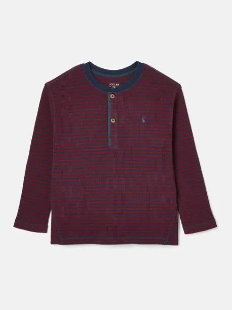 Tops and TShirts Boys Joules Berry Red and Navy Stripe Henley Top