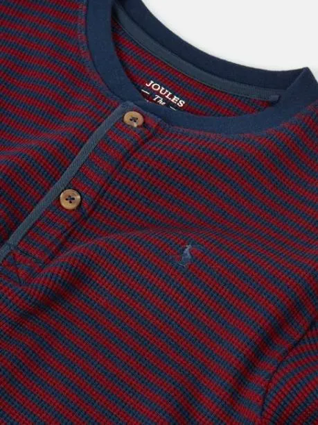Tops and TShirts Boys Joules Berry Red and Navy Stripe Henley Top