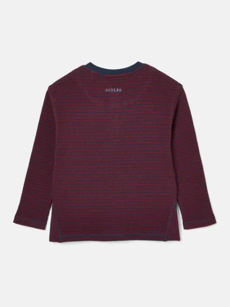 Tops and TShirts Boys Joules Berry Red and Navy Stripe Henley Top
