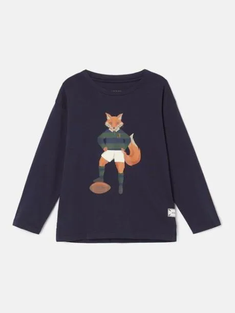Tops and TShirts Boys Joules Navy Blue Fox Print Artwork Top