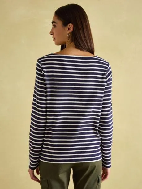 Tops and TShirts Women Joules NavyWhite Boat Neck Breton Top