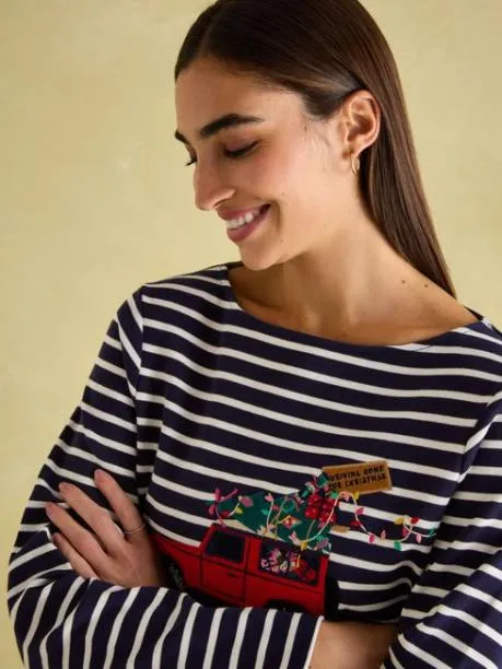 Tops and TShirts Women Joules NavyWhite Boat Neck Breton Top