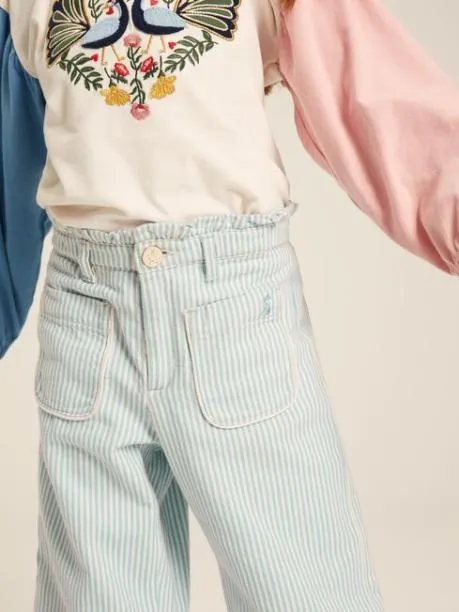 Trousers and Leggings Girls Joules Blue Striped Wide Leg Trousers