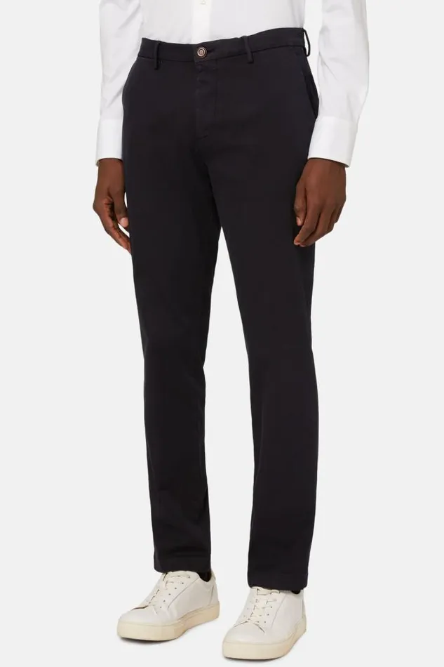 Trousers Men Boggi Milano Stretch CottonTencel Trousers Navy Blue