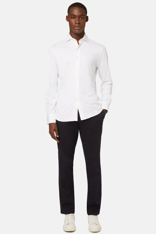 Trousers Men Boggi Milano Stretch CottonTencel Trousers Navy Blue