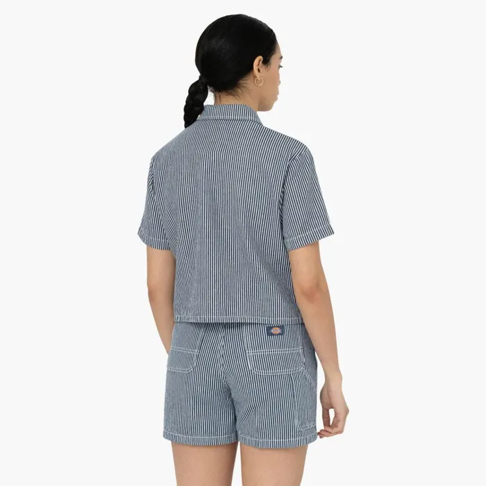 Women039s Hickory Stripe Cropped Work Shirt EcruAirforce Blue Ecruairforce Blue eua Women Dickies Button Up