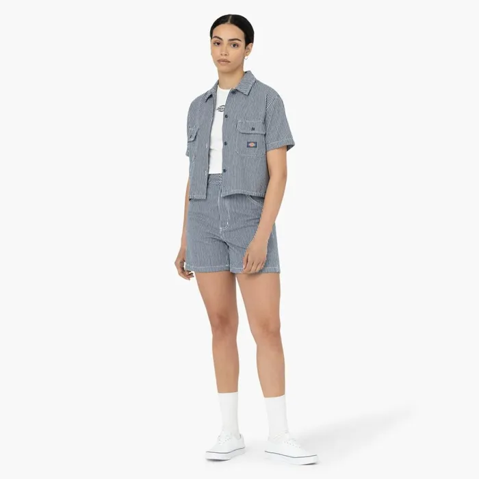 Women039s Hickory Stripe Cropped Work Shirt EcruAirforce Blue Ecruairforce Blue eua Women Dickies Button Up
