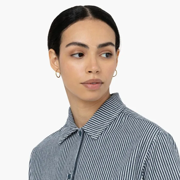 Women039s Hickory Stripe Cropped Work Shirt EcruAirforce Blue Ecruairforce Blue eua Women Dickies Button Up