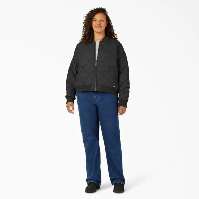 Women039s Plus Quilted Bomber Jacket Black Black bk Women Dickies Outerwear Women039s Plus Quilted Bomber Jacket Black Black bk Women Dickies Outerwear