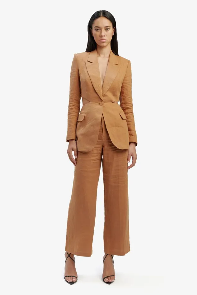 Women Bardot Blazers Domenica Linen Cut Out Blazer In Camel Women Bardot Blazers Domenica Linen Cut Out Blazer In Camel