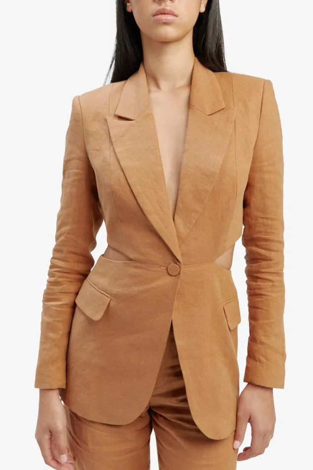 Women Bardot Blazers Domenica Linen Cut Out Blazer In Camel Women Bardot Blazers Domenica Linen Cut Out Blazer In Camel