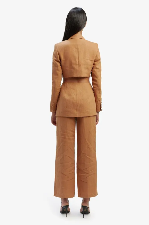 Women Bardot Blazers Domenica Linen Cut Out Blazer In Camel Women Bardot Blazers Domenica Linen Cut Out Blazer In Camel