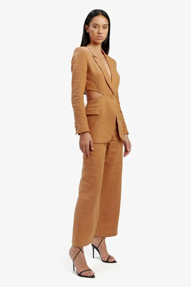 Women Bardot Blazers Domenica Linen Cut Out Blazer In Camel Women Bardot Blazers Domenica Linen Cut Out Blazer In Camel