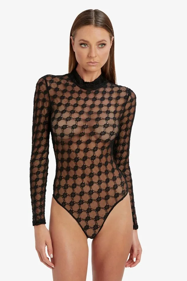 Women Bardot Bodysuits Adoni Mesh Bodysuit In Black