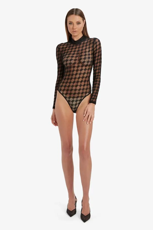 Women Bardot Bodysuits Adoni Mesh Bodysuit In Black