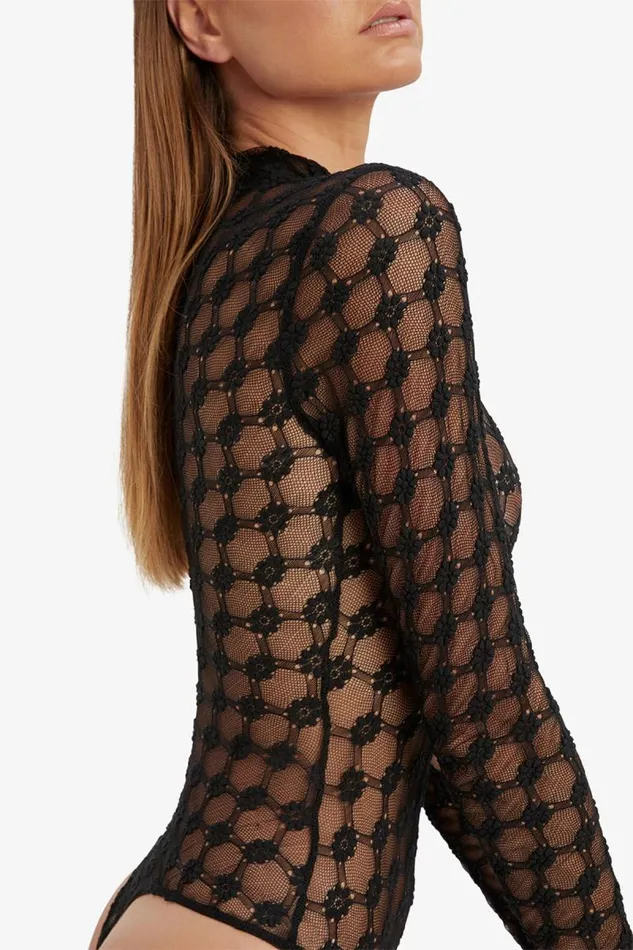 Women Bardot Bodysuits Adoni Mesh Bodysuit In Black