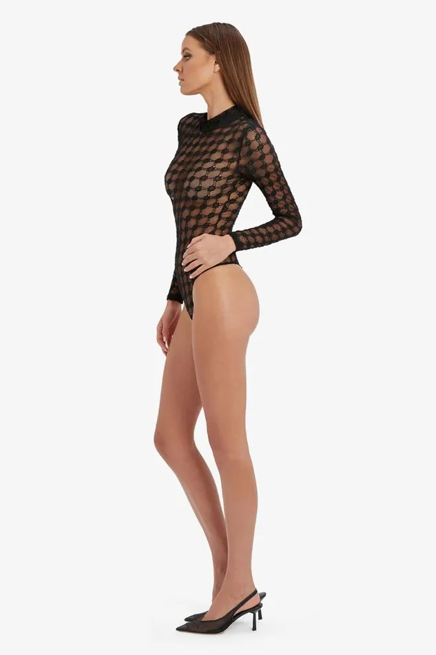 Women Bardot Bodysuits Adoni Mesh Bodysuit In Black