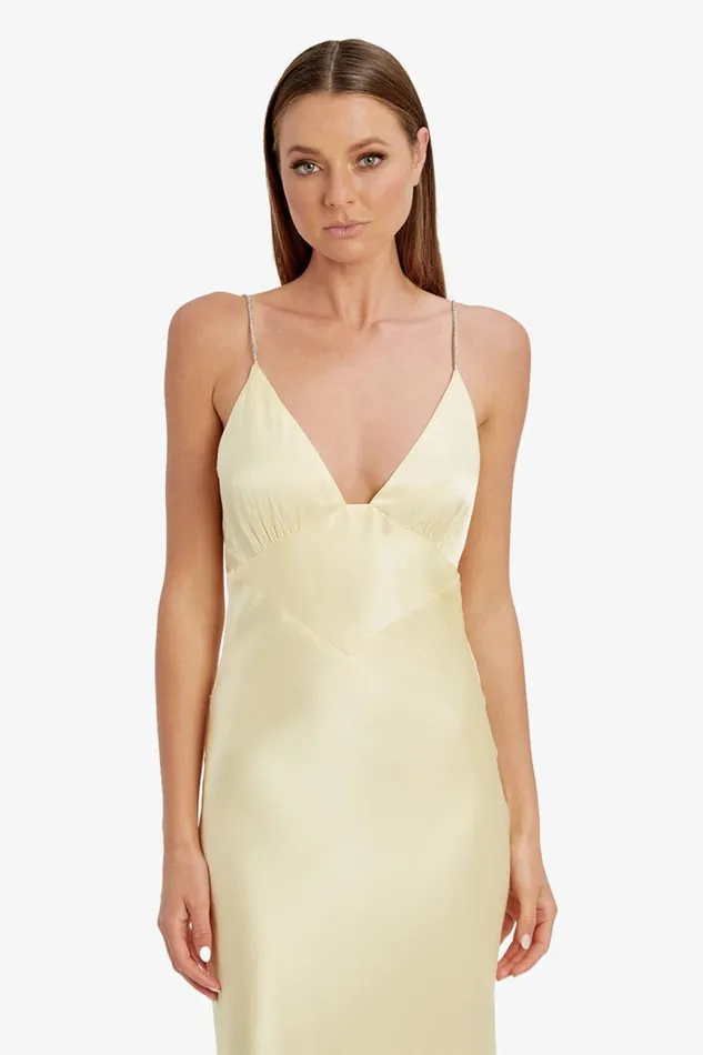 Women Bardot Day To Night Dresses Capri Diamonte Slip Dress In Canary Yellow Women Bardot Day To Night Dresses Capri Diamonte Slip Dress In Canary Yellow