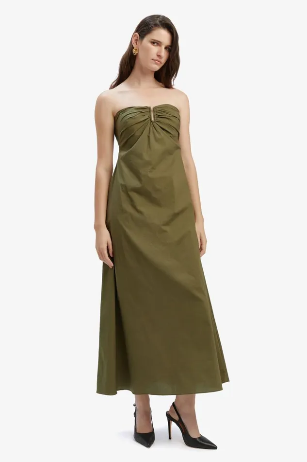 Women Bardot Day To Night Dresses Lora Poplin Maxi Dress In Khaki Women Bardot Day To Night Dresses Lora Poplin Maxi Dress In Khaki