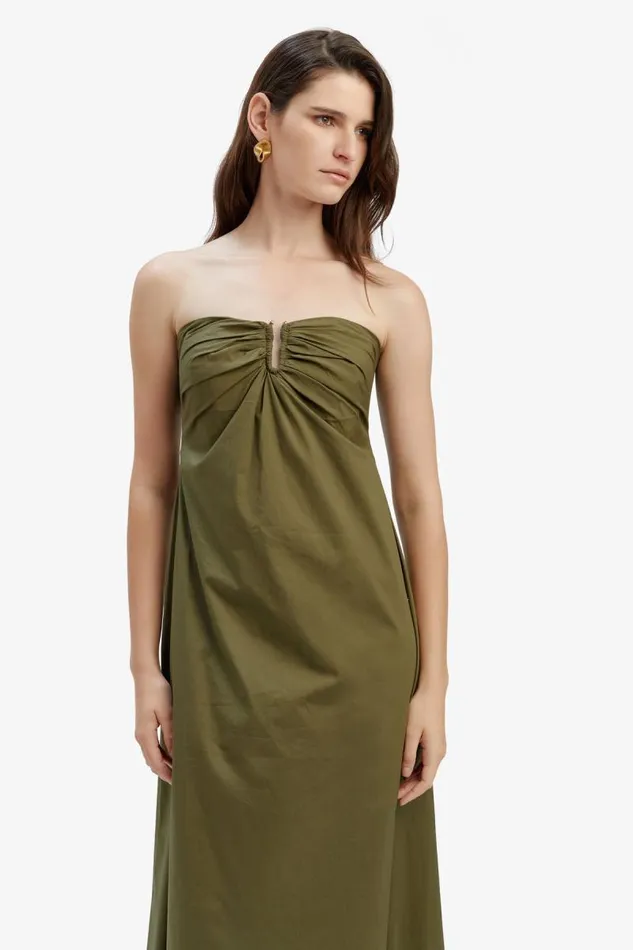 Women Bardot Day To Night Dresses Lora Poplin Maxi Dress In Khaki Women Bardot Day To Night Dresses Lora Poplin Maxi Dress In Khaki