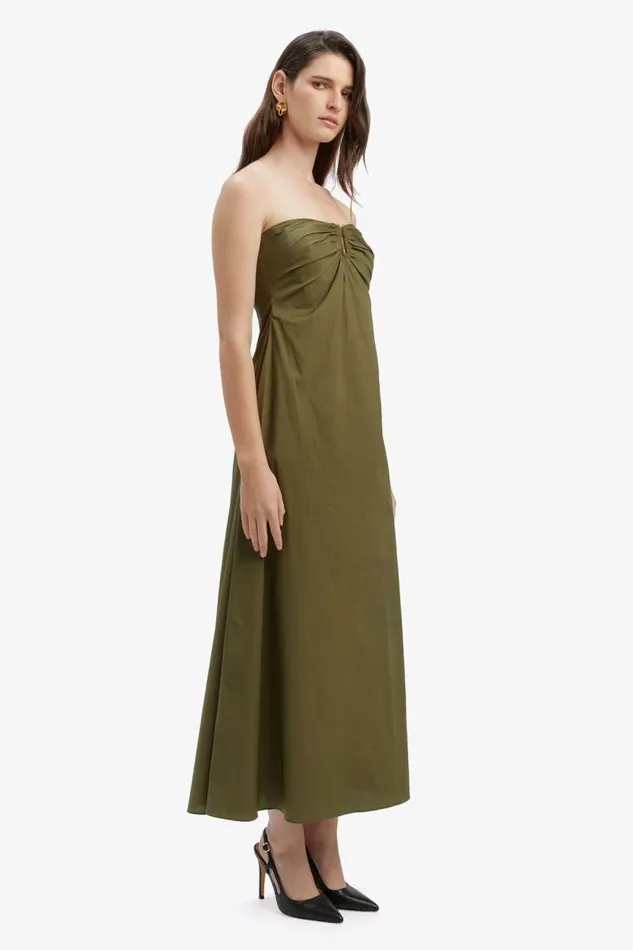 Women Bardot Day To Night Dresses Lora Poplin Maxi Dress In Khaki Women Bardot Day To Night Dresses Lora Poplin Maxi Dress In Khaki