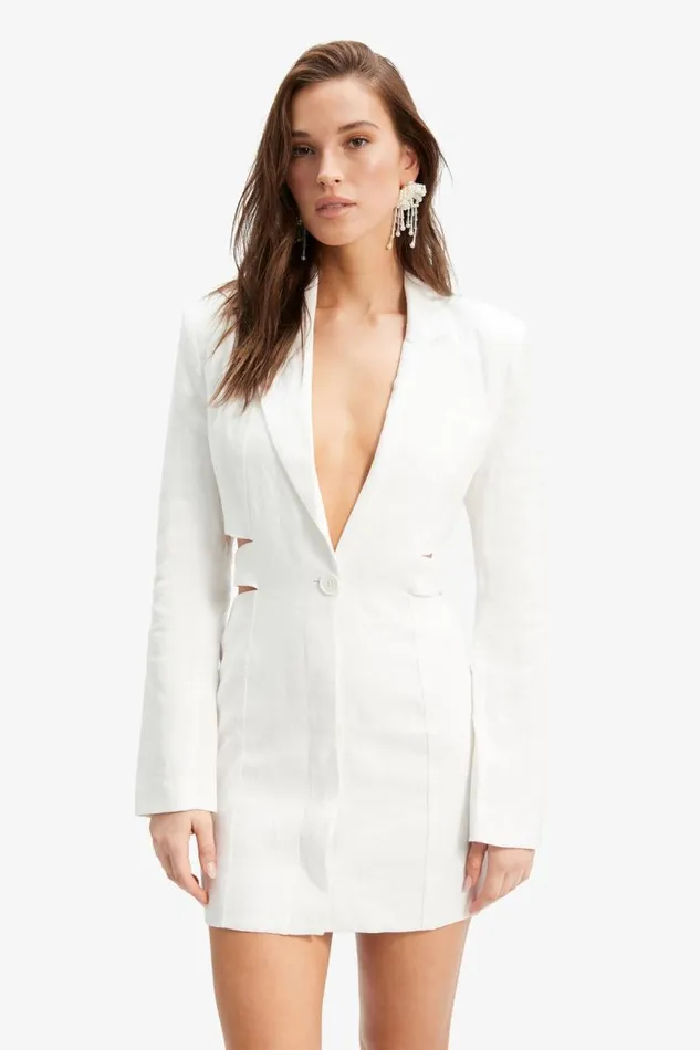 Women Bardot Day To Night Dresses Tribeca Linen Blazer Dress In Ivory Women Bardot Day To Night Dresses Tribeca Linen Blazer Dress In Ivory