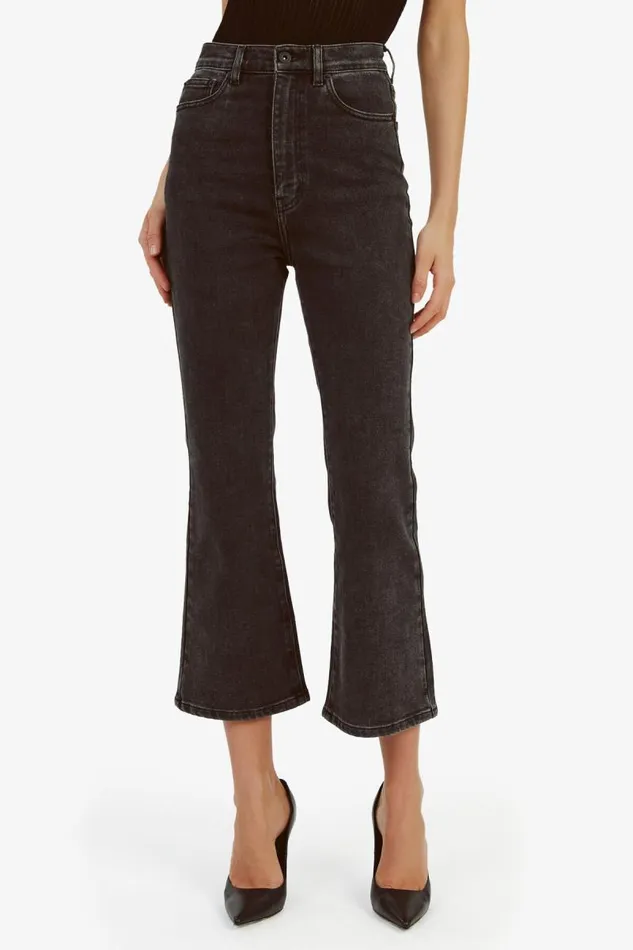Women Bardot Flare Jean Heidi Flared Cropped Leg In Washed Black Women Bardot Flare Jean Heidi Flared Cropped Leg In Washed Black