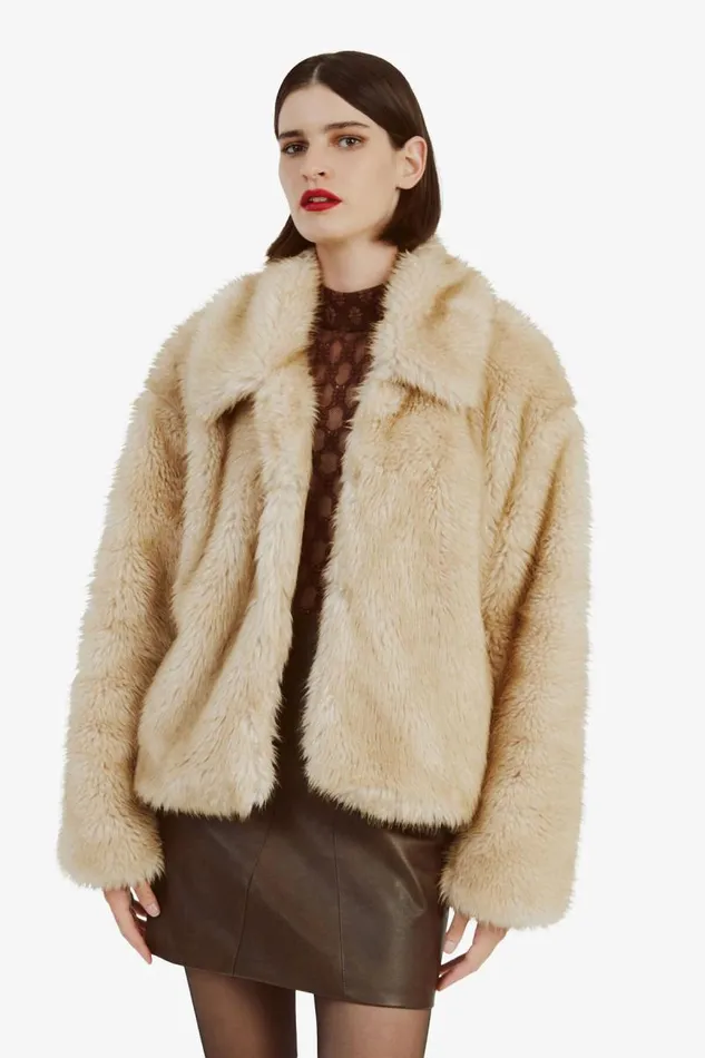 Women Bardot Jackets Sarissa Faux Fur Jacket In Oatmeal